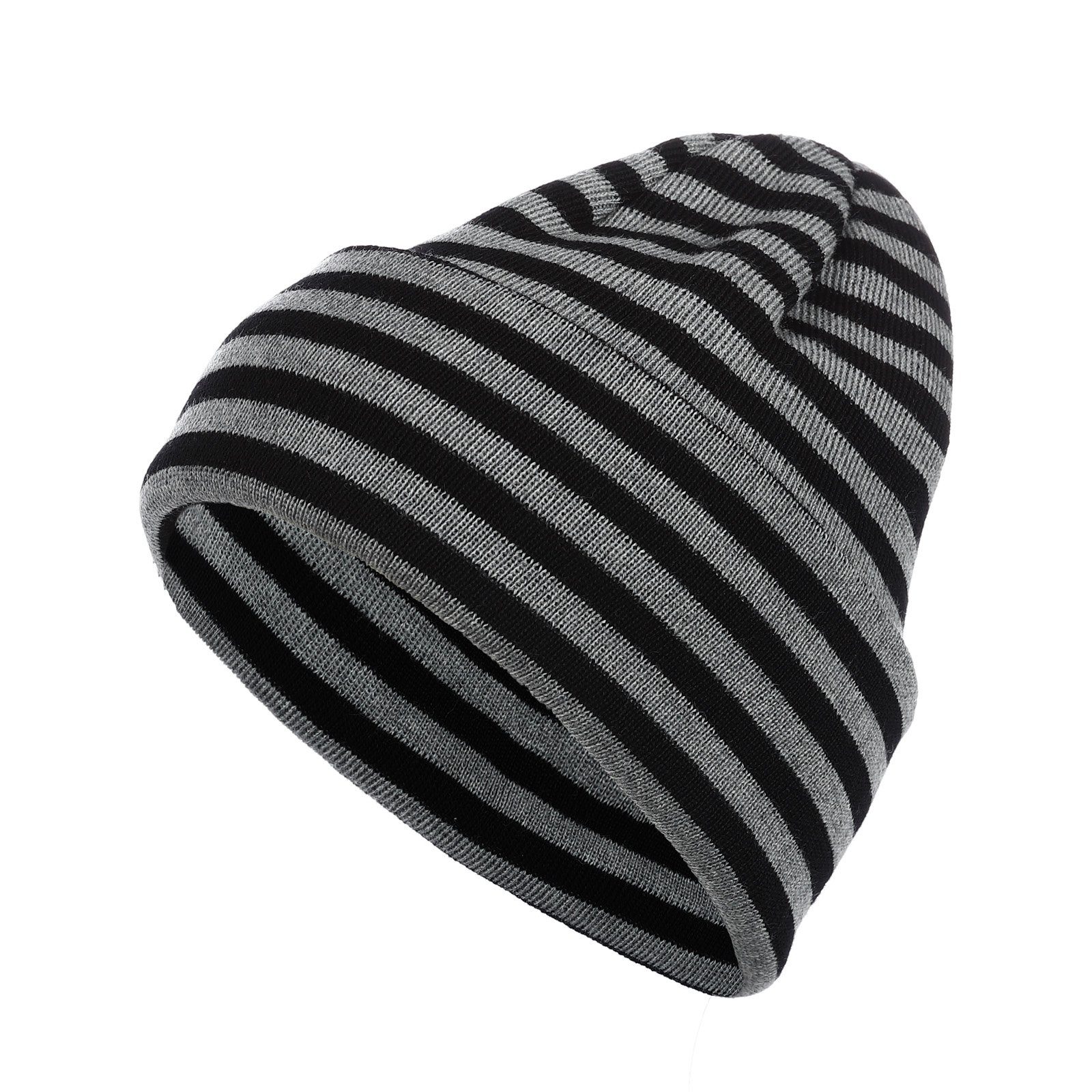 modAS Strickmütze Unisex Wollmütze gestreift - Ringelmütze aus reiner Schurwolle Merino