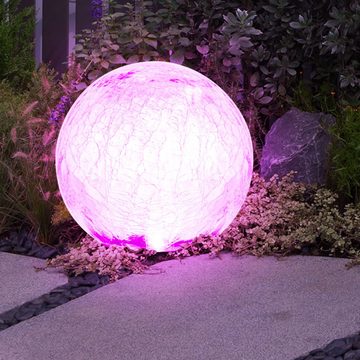 etc-shop LED Gartenleuchte, LED-Leuchtmittel fest verbaut, Farbwechsel, Außen Steckleuchte Farbwechsel Kugellampe Glas Gartenleuchte