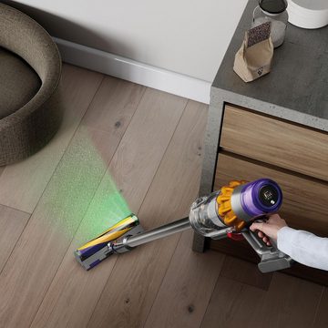 DYSON Akku-Hand-und Stielstaubsauger V15 Detect Absolute kabelloser Staubsauger mit Lichtstrahl, 660,00 W, Beutellos, Bis zu 60 Minuten Akku Laufzeit, Wandhalterung, Staubanalyse