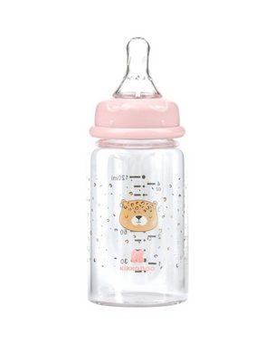 Kikkaboo Babyflasche Baby Glasflasche 120 ml, Savanna Anti-Kolik-Silikonsauger Größe S Deckel