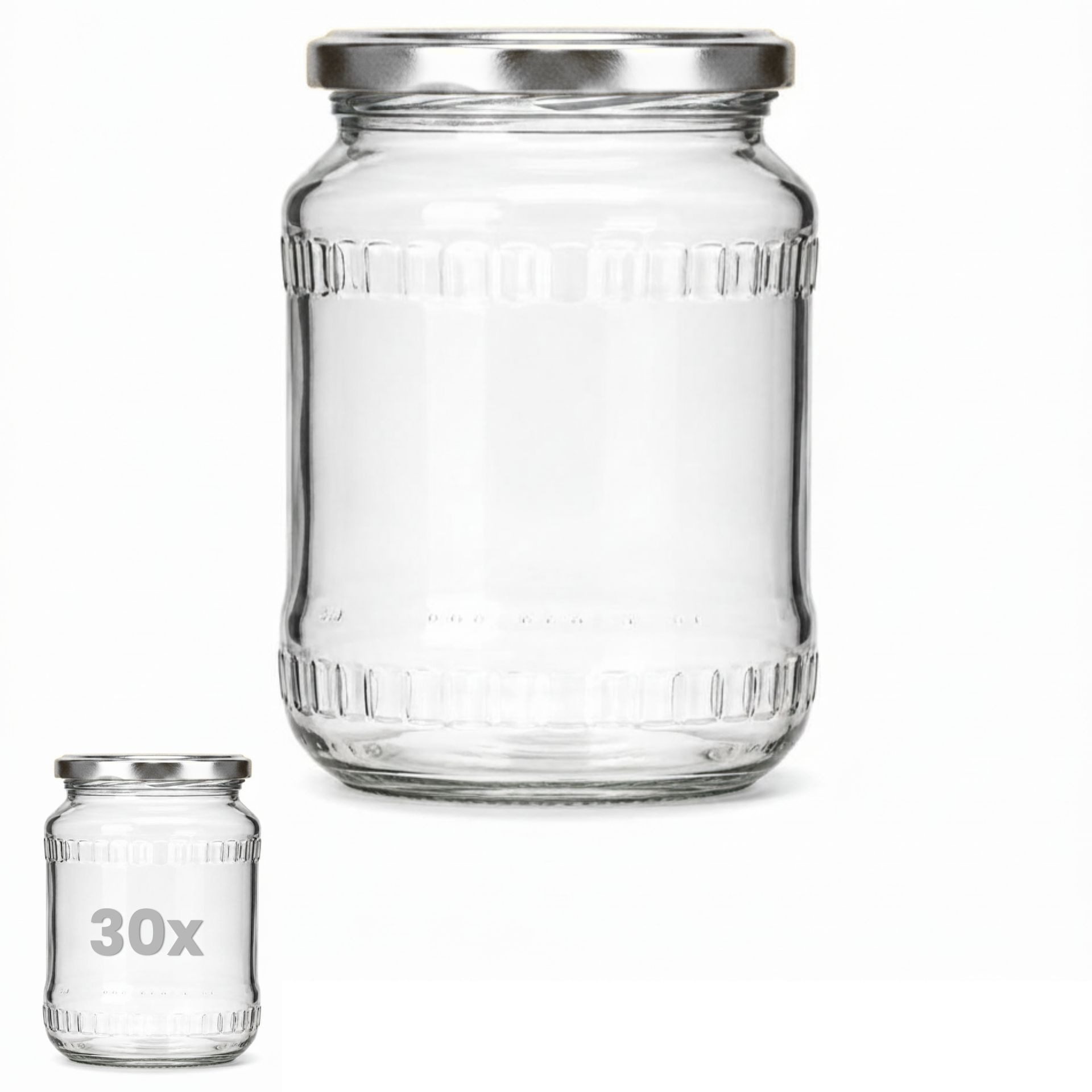 mikken Einmachglas 720ml mit Relief große Einkochgläser Gurkengläser Vorratsgläser, (Set, 30-tlg), luftdicht, zum pasteurisieren geeignet