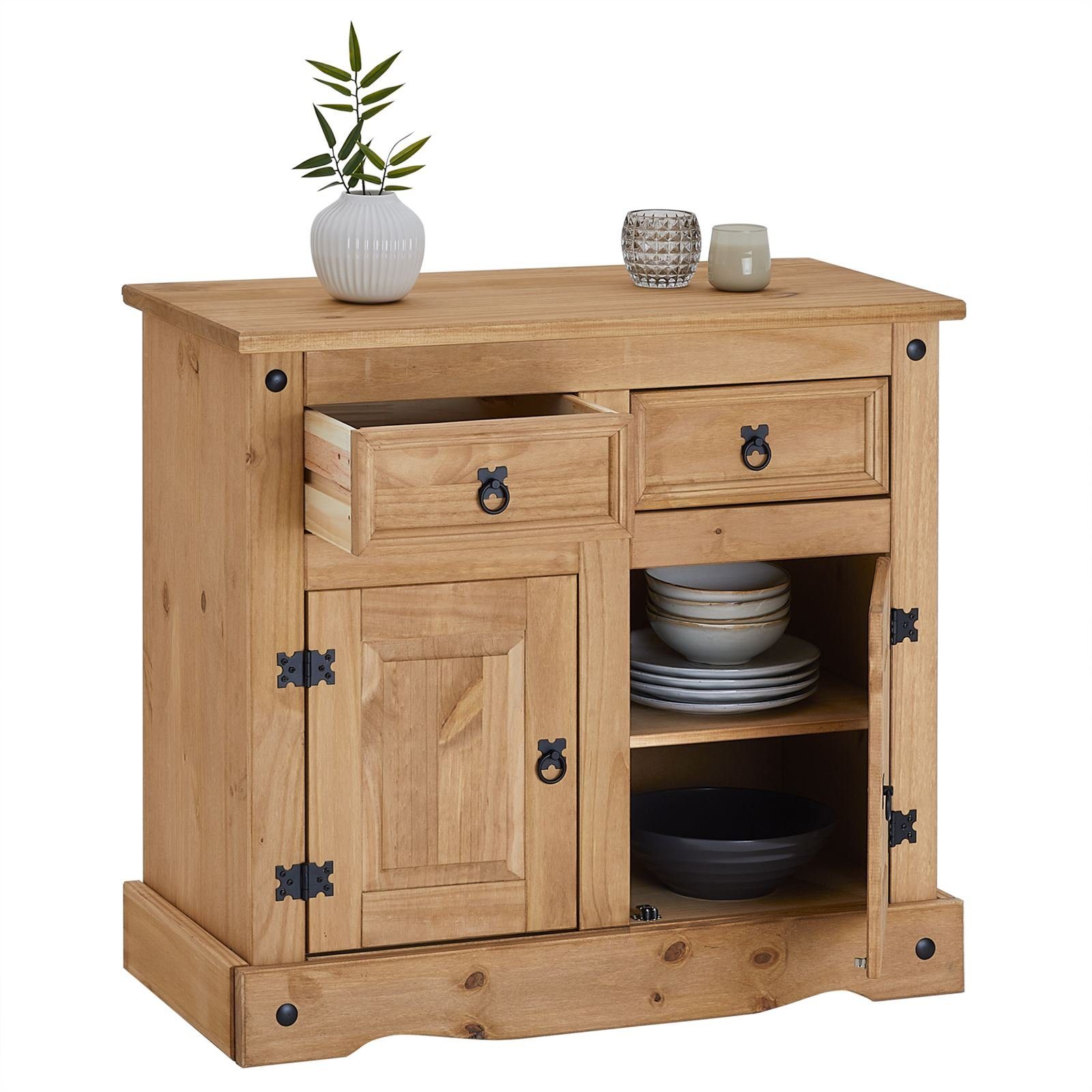 CARO-Möbel Sideboard SALSA, Kommode mit Stauraum im Mexiko Stil, Buffetschrank Landhausstil natur
