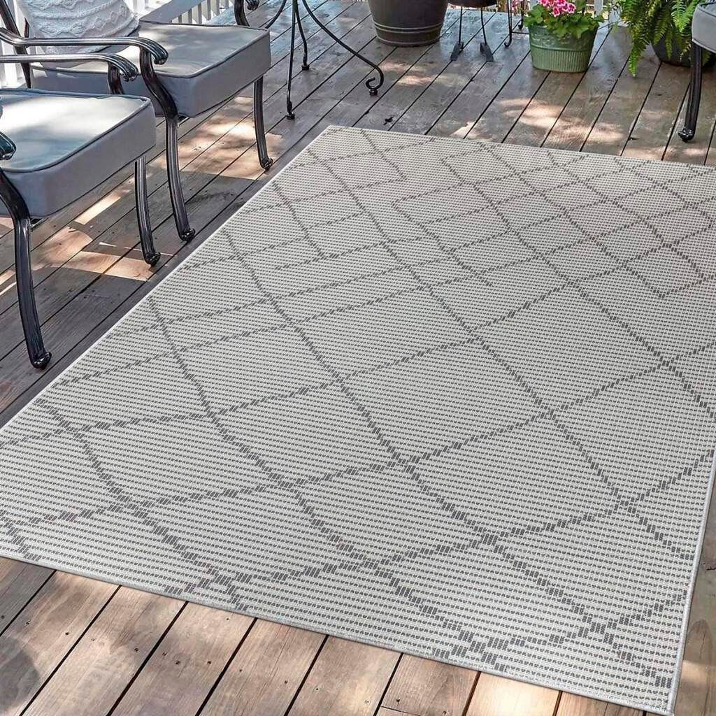 anthrazit Carpet gewebt rechteckig, mm, Höhe: Teppich Wetterfest & Palm, UV-beständig, flach 5 City,