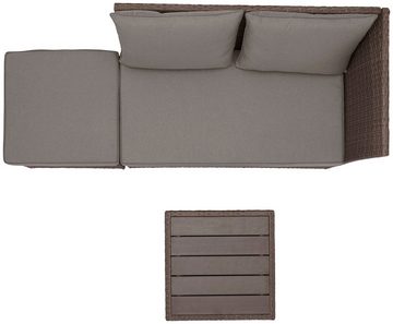 KONIFERA Gartenlounge-Set Marseille Premium, (7-tlg), 2er Sofa, 1 Hocker, Tisch 57x57x36-63 cm, Polyrattan