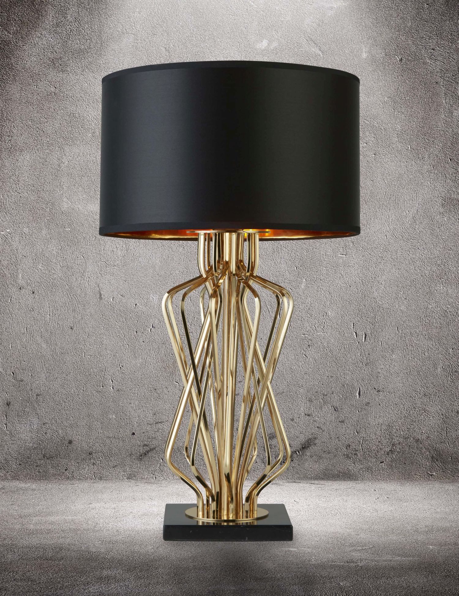 Licht-Erlebnisse Tischleuchte FOSTER, ohne Leuchtmittel, in Gold Schwarz E27 72 cm Ø 42 cm Metall Modern Wohnzimmer