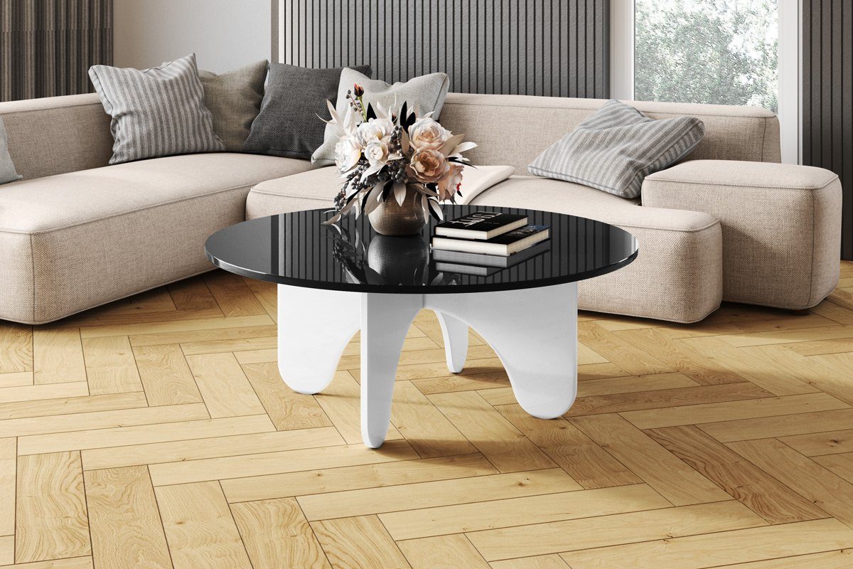 schön und einzigartig designimpex Couchtisch Design Hochglanz x Hochglanz cm Tisch Rund / Wohnzimmertisch Schwarz 40 cm Hochglanz HRL-111 100 Weiß