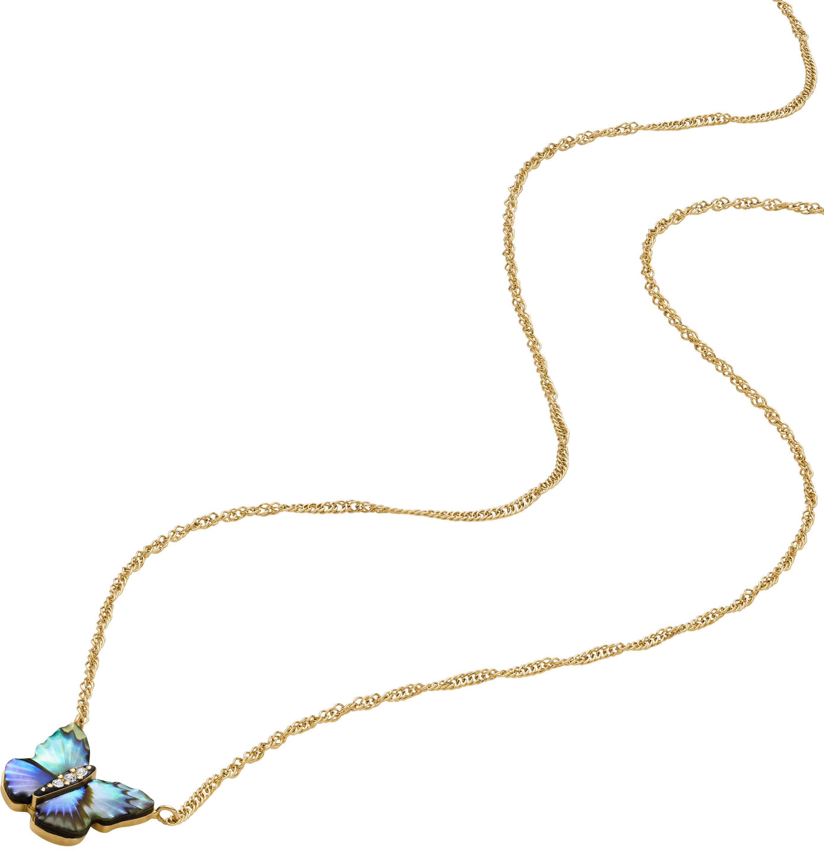 Fossil Kette mit Anhänger Schmuck Geschenk Edelstahl Halskette Sutton Schmetterling, mit Glasstein - mit Abalone-Perlmutt
