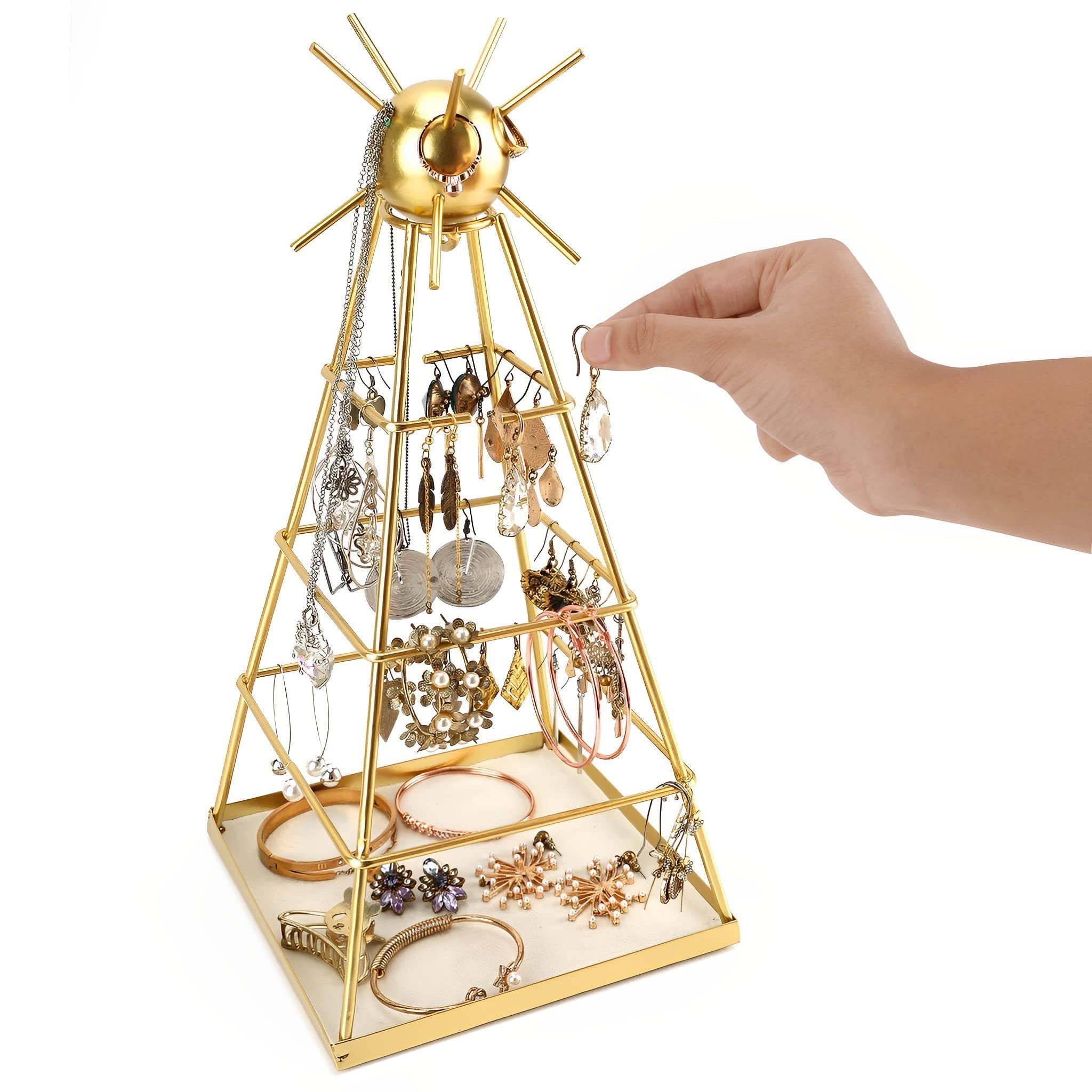 Belle Vous Schmuckständer Goldene Stand Schmuckständer Gold Schmuckaufbewahrung, - cm Storage - - Pyramid Pyramiden - Jewelry Jewelry cm H35.5 H35.5