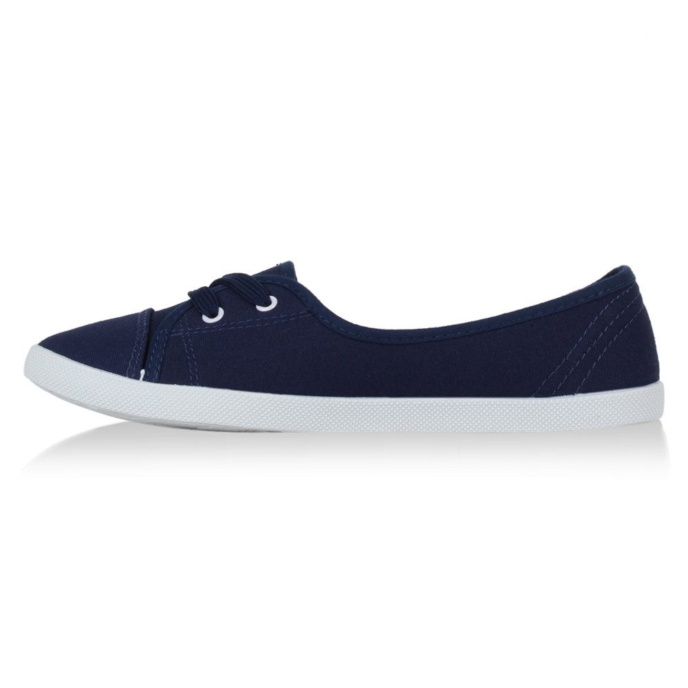VAN HILL 79659 Sneaker Ballerinas Sportliche Damen Ballerinas Stoff Slipper Sneaker Flats Schnürer 71109