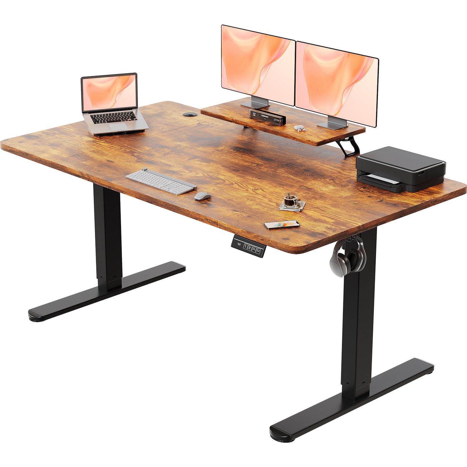 HOMALL Schreibtisch Schreibtisch Höhenverstellbarer mit Gedächtnis und Sitzerinnerung (120x60cm Weiß elektrisch, leiser Motor, Höhenspeicher, Monitorhalterung, Absturzschutz, 73–118cm, 70kg Tragkraft)
