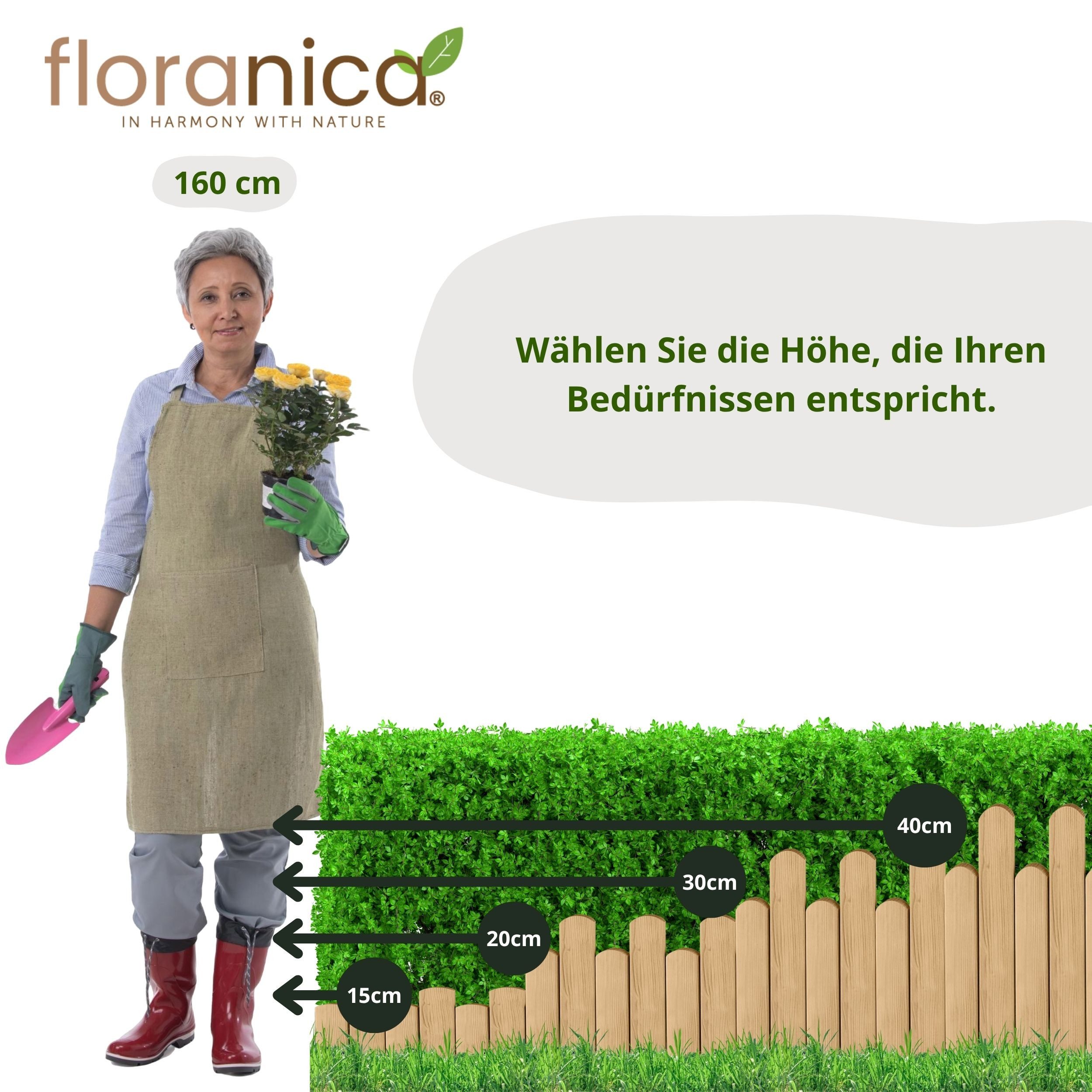 Floranica Palisade Beeteinfassung Rasenkante Flexible Holzzaun Gartenzaun Palisade, LxH: 100x15 cm, Natur, Rasenkante, Begrenzung von Blumenbeeten, Kräutergarten und Gartenwegen