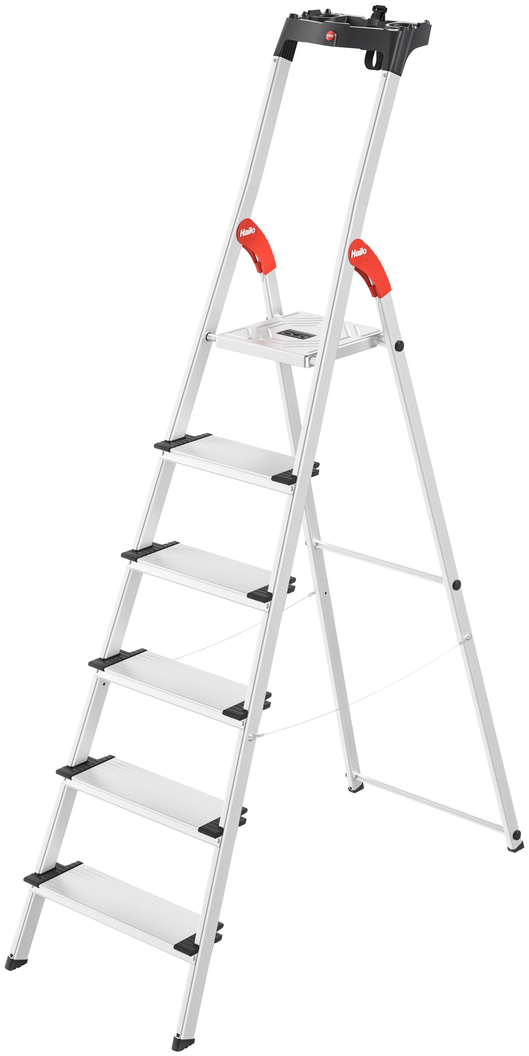 Hailo Stehleiter L80 ComfortLine, Alu-Sicherheits-Stehleiter 6 Stufen