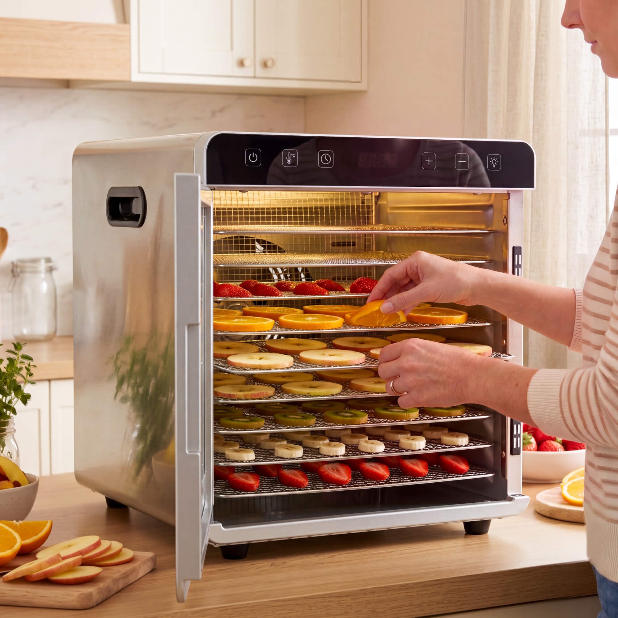 Arebos Dörrautomat Dörrgerät 29L mit Edelstahlgittern & Timer 800 W, 12 Etagen, 29 L Fassungsvermögen, 800 W Leistung