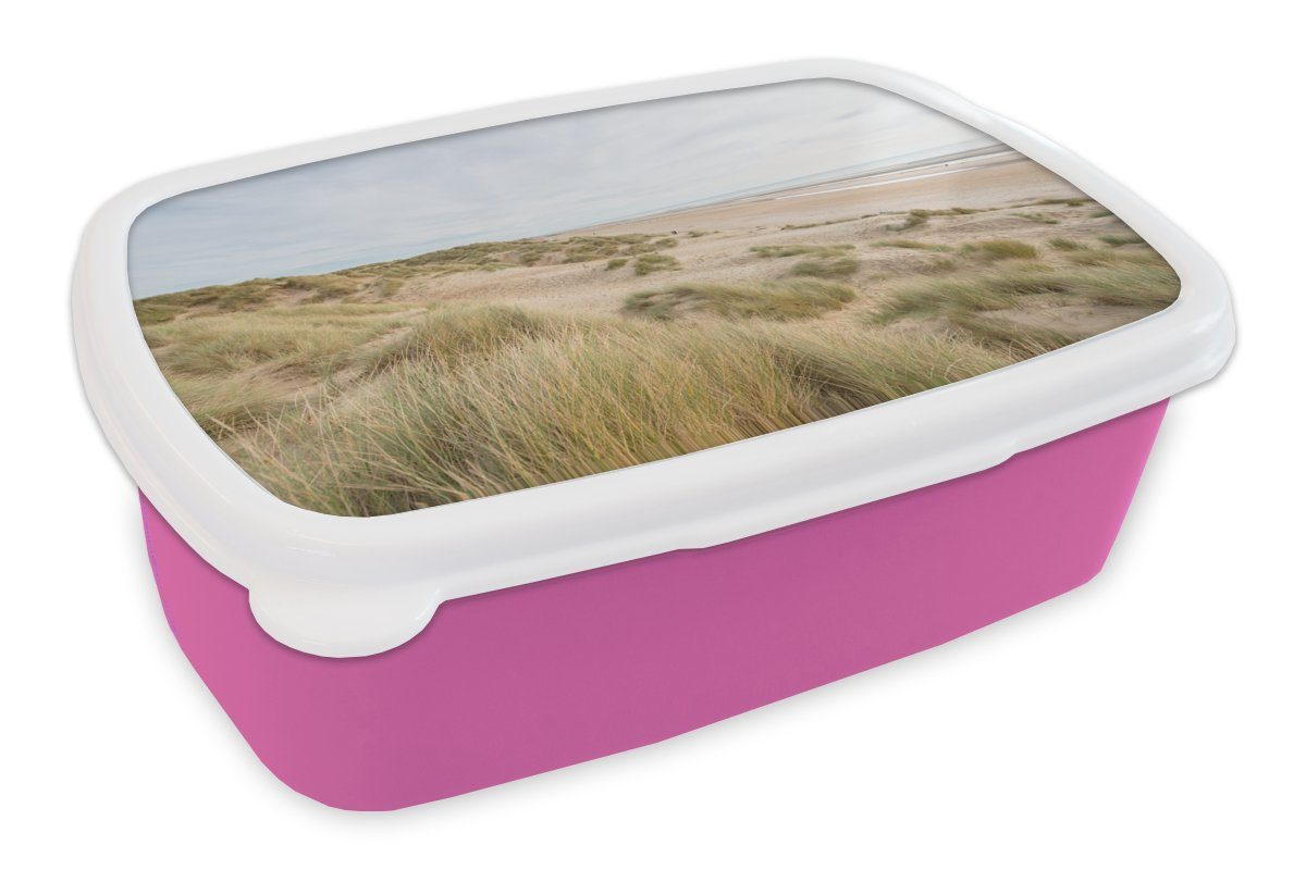 - Brotbox für Erwachsene, Lunchbox Kunststoff MuchoWow England, Dünen Brotdose Kunststoff, (2-tlg), rosa Mädchen, - Strand Kinder, Snackbox,