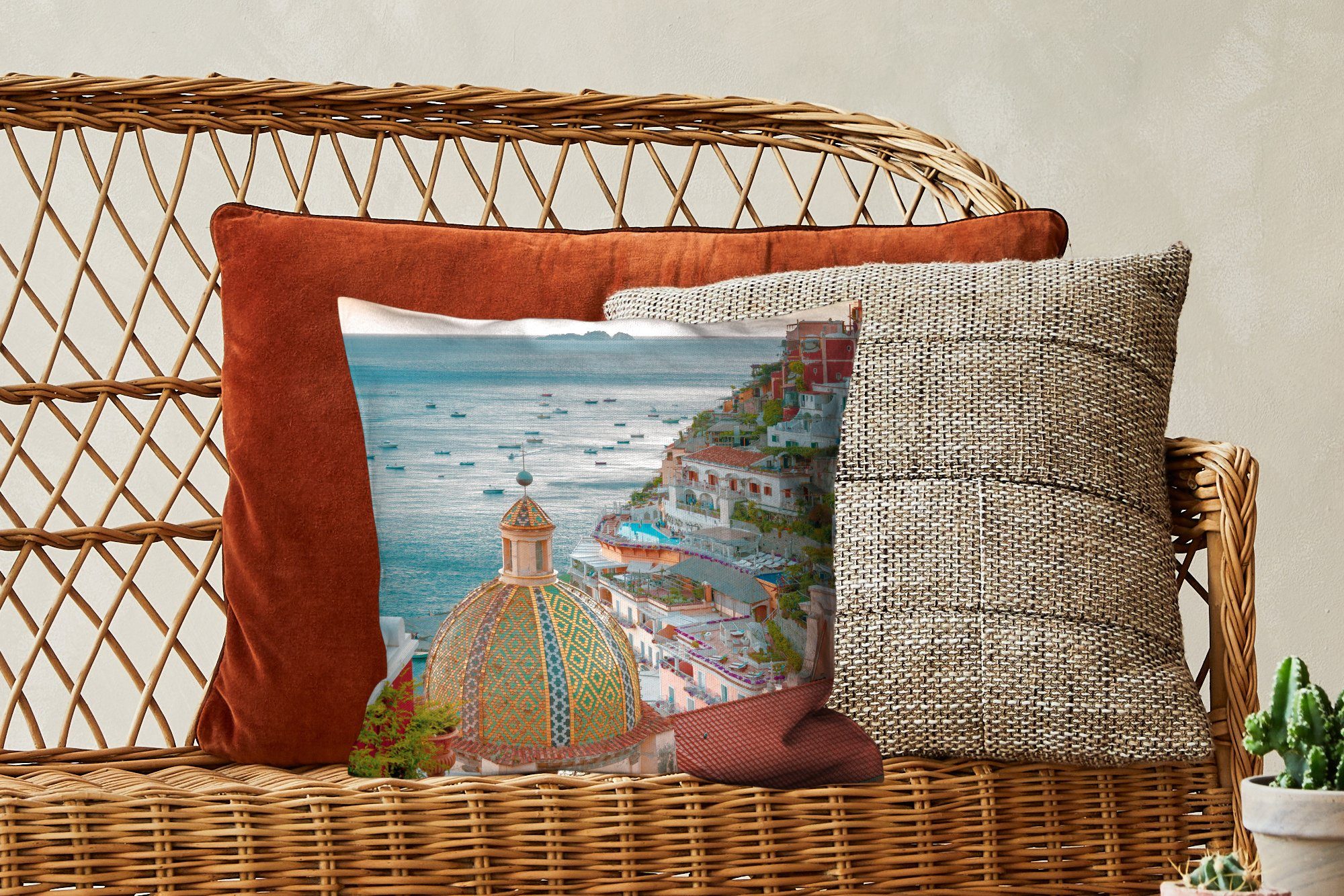 Wohzimmer, MuchoWow - Füllung Dekokissen Italien - Positano mit Deko, für Meer, Sofakissen Zierkissen Schlafzimmer,