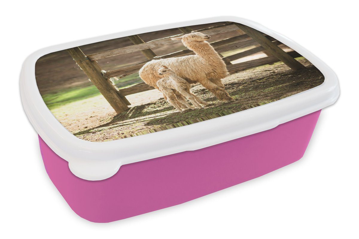 MuchoWow Lunchbox Alpaka - Baby - Mutti, Kunststoff, (2-tlg), Brotbox für Erwachsene, Brotdose Kinder, Snackbox, Mädchen, Kunststoff rosa