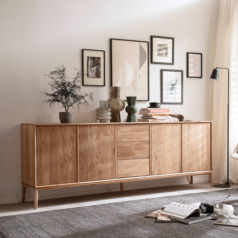 Lomadox Sideboard CUNEO-137, in Eiche massiv Massivholz Anrichte 221,6x81,9x41,5 cm
