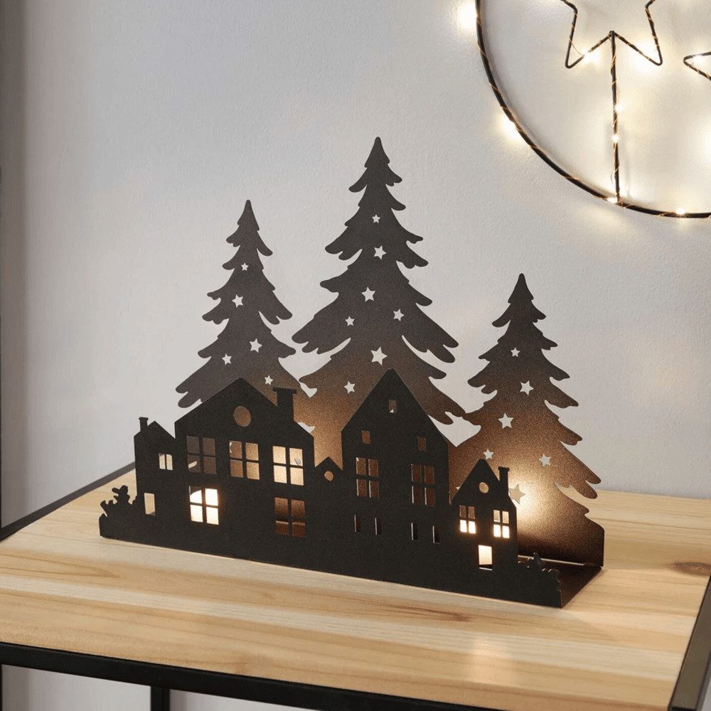 Home-trends24.de Teelichthalter Häuser Bäume Winter Weihnachten günstig online kaufen