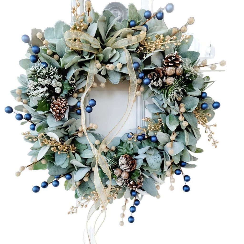 Kunstkranz Künstlicher Weihnachtskranz,Herbstkranz mit Beeren und Tannenzapfen, nsihing, Türkranz für Haustür,Wand und Kamin,Außenbereich und Fensterdekoration