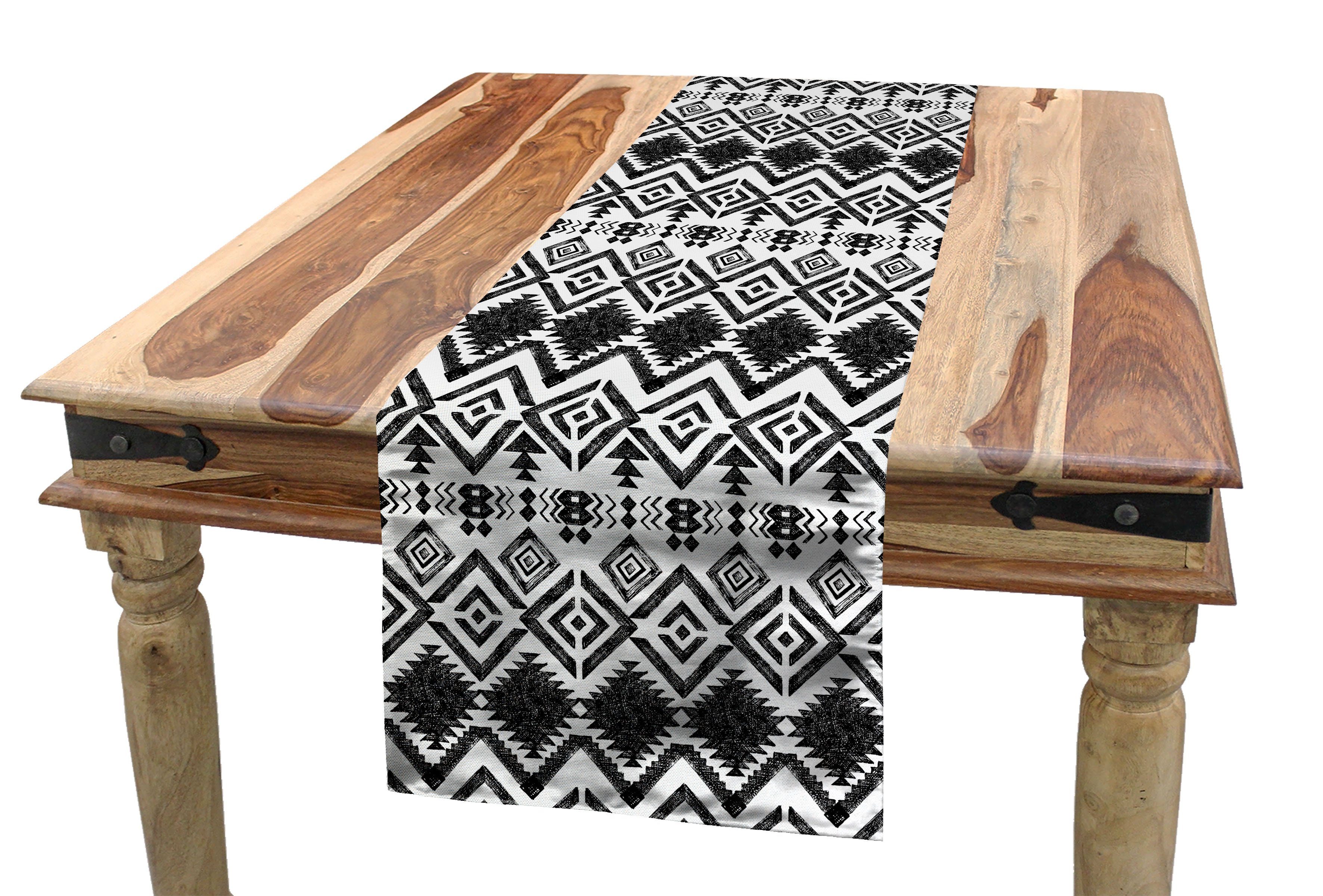 Abakuhaus Tischläufer Esszimmer Küche Rechteckiger Dekorativer Tischläufer, Stammes Mexican Aztec Skizziert