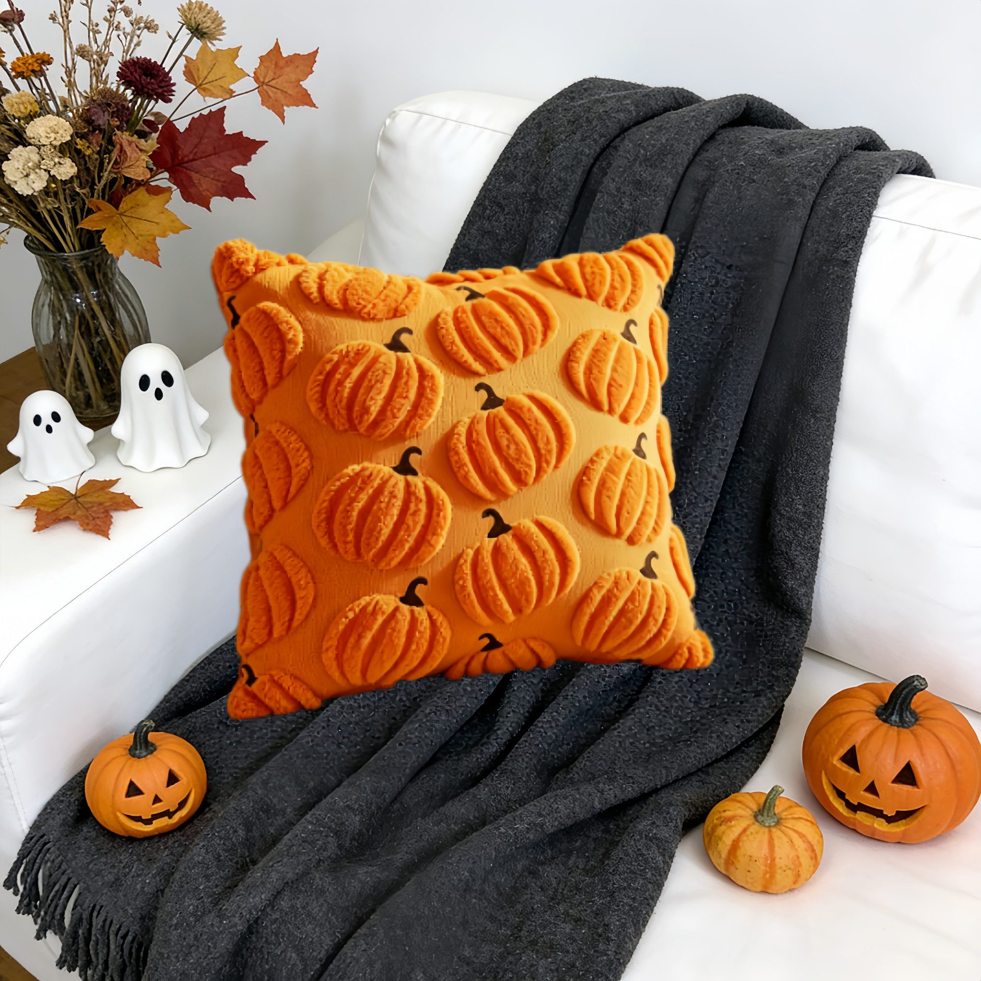 FOUORTUNATE-BEE Kissenbezüge 2er Set Halloween Kürbis Kissenbezüge 45×45 cm, (2 Stück), Lustige Kürbis-Kissenhüllen für festliche Halloween-Deko – Bild 2 von 5