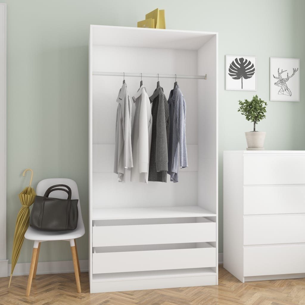 Schubladen in (LxBxH: möbelando 299611 Weiß mit 50x100x200 Garderobenschrank cm) 2