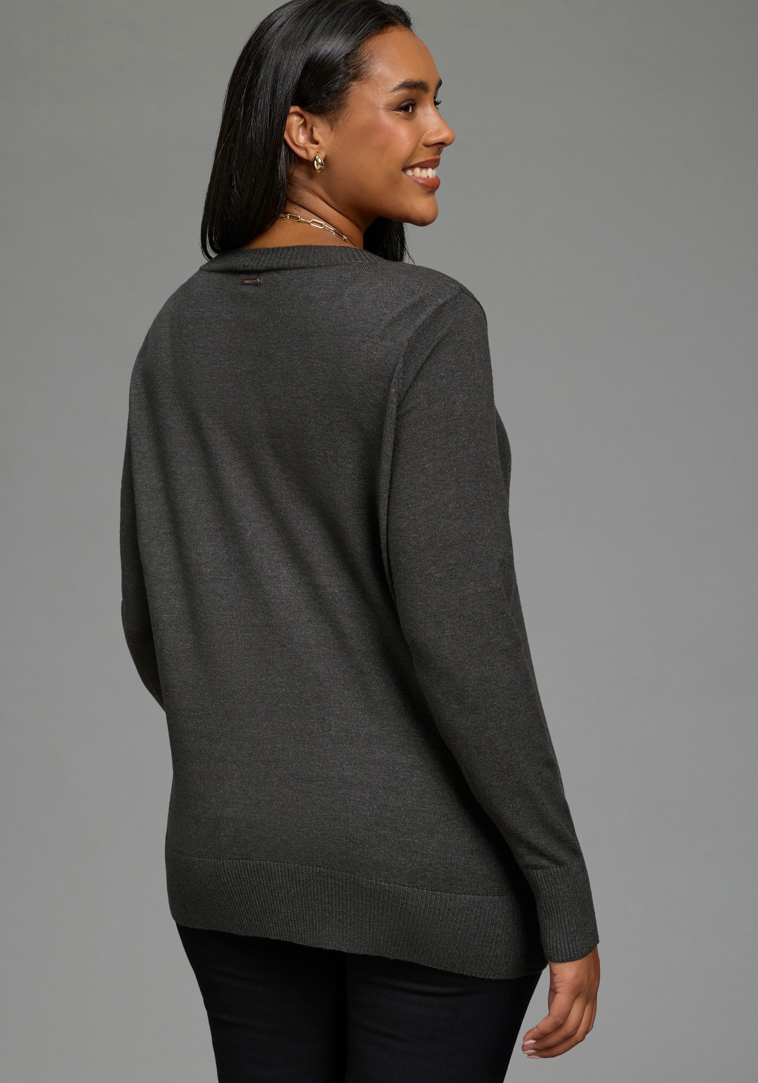 Laura Scott CURVE Strickpullover Große Größen figurumspielend, mit V-Ausschnitt