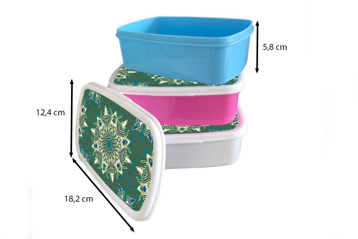 MuchoWow Lunchbox Snackbox, - Kinder, (2-tlg), Erwachsene, Mandala Zen, rosa Kunststoff - Brotbox Kunststoff, Brotdose Mädchen, für Muster