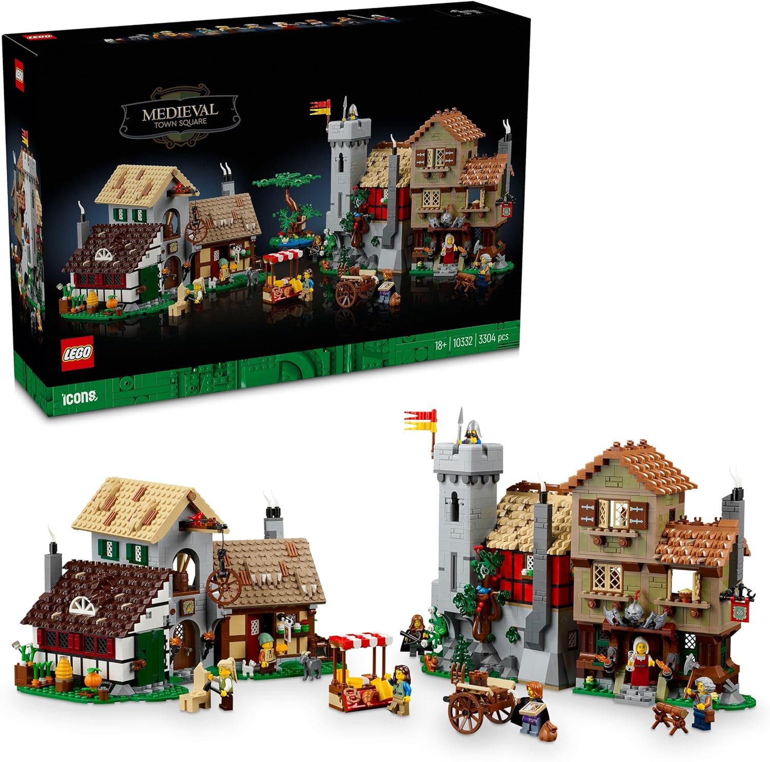 LEGO® Icons - Mittelalterlicher Stadtplatz (10332) Konstruktions-Spielset, (Stadtplatz, 3304 St., 8 Minifiguren)