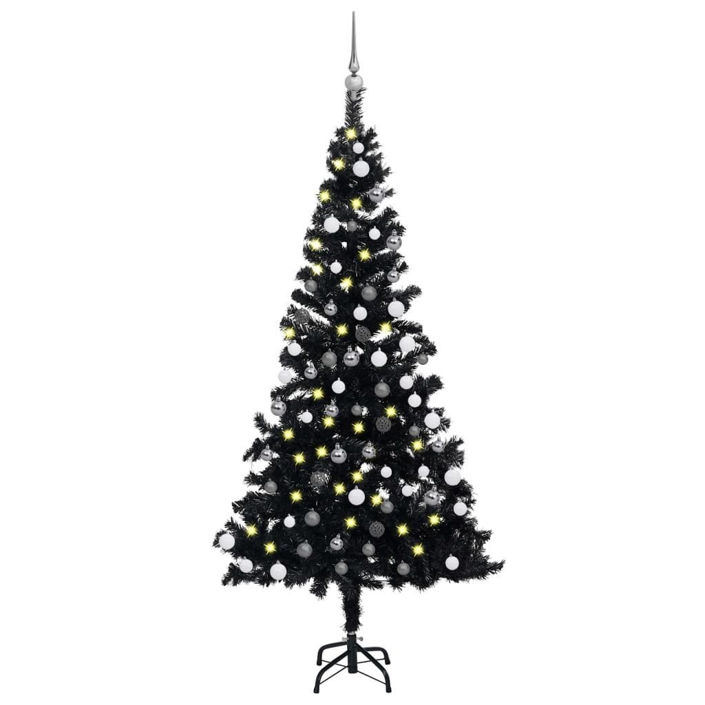 vidaXL Künstlicher Weihnachtsbaum Künstlicher Weihnachtsbaum mit LEDs Kugeln Schwarz 180cm PVC