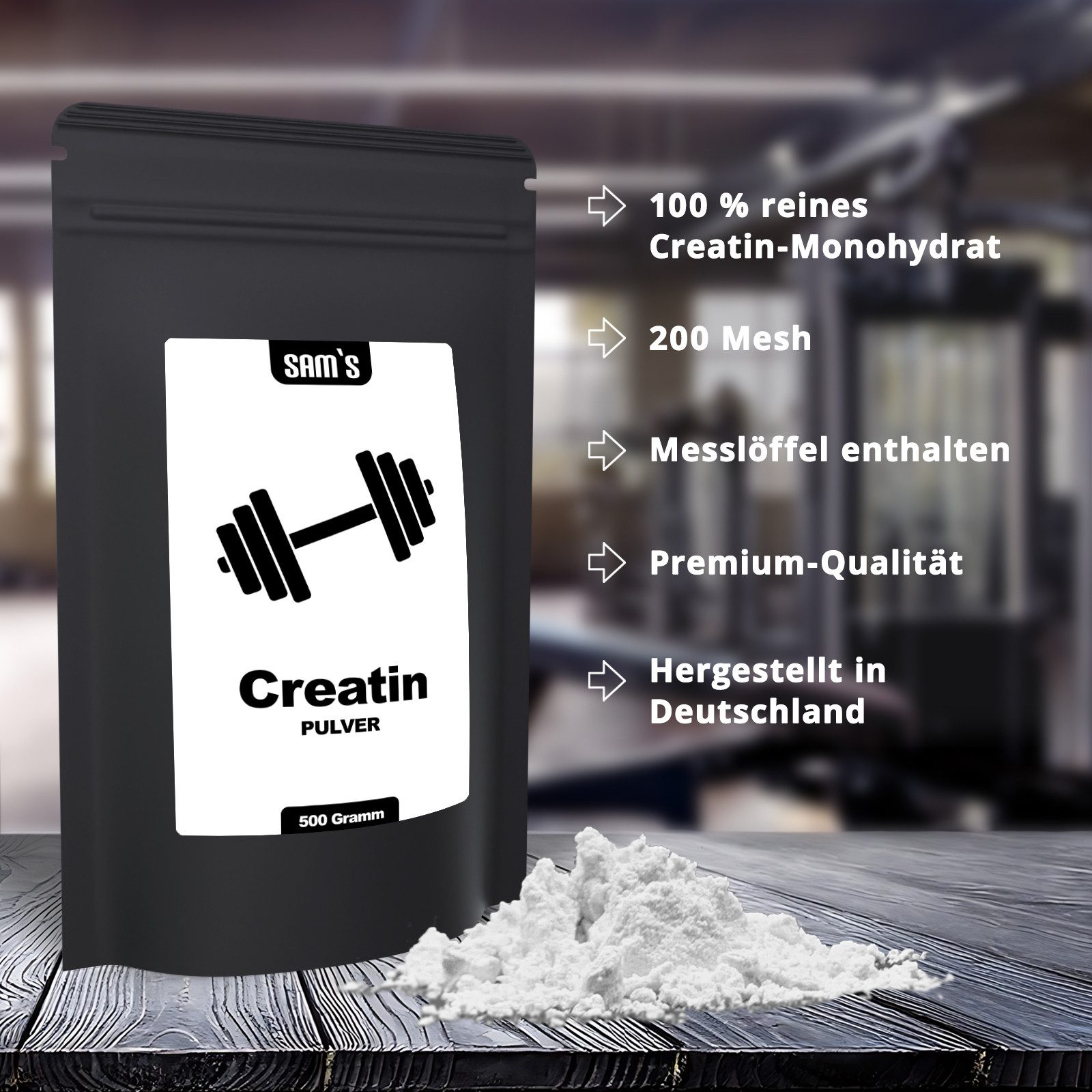 SAM'S Creatin Monohydrat Pulver, 500 g, Mesh-Faktor 200, hergestellt in Deutschland