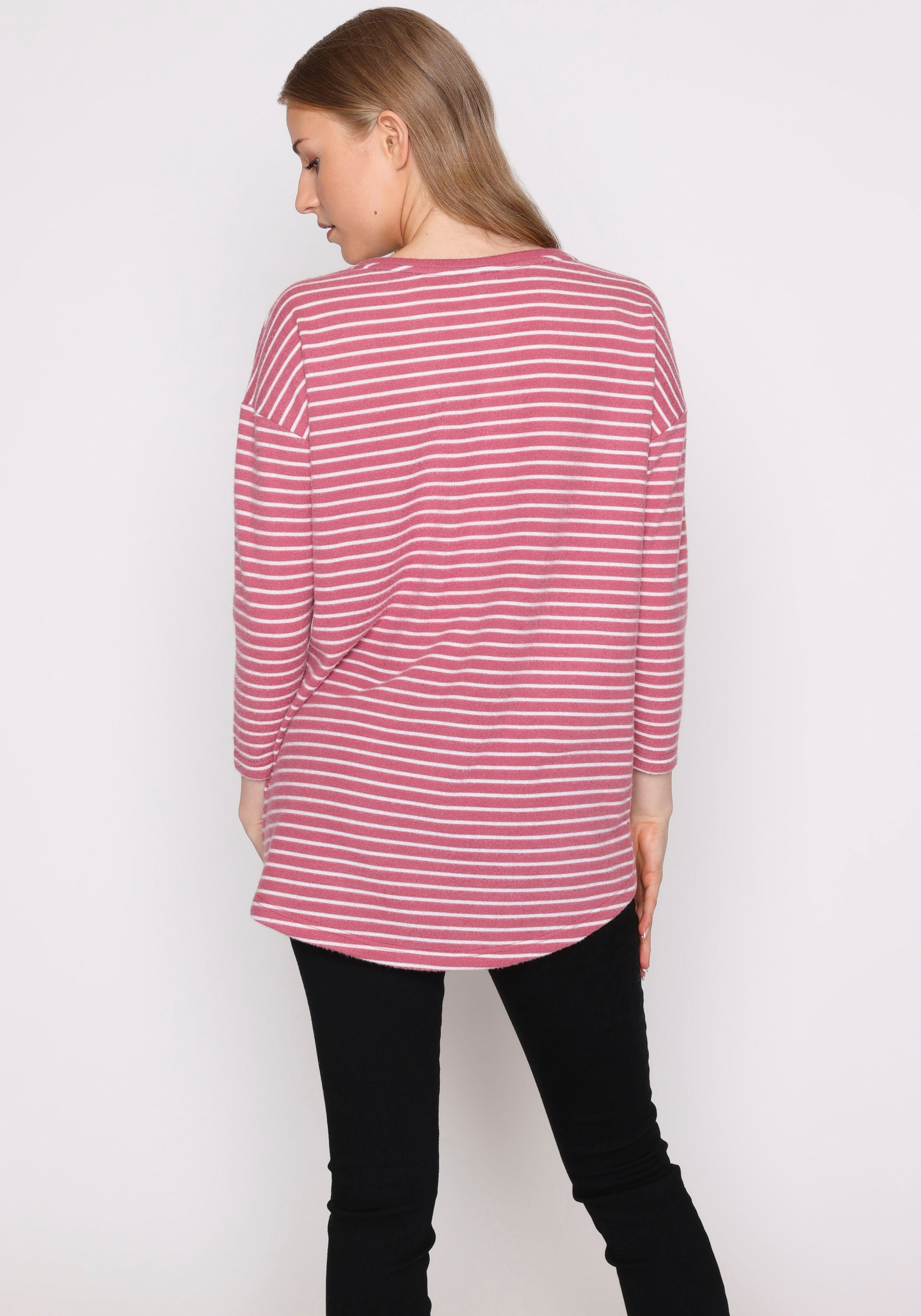 stripe Mi44a 3/4 TP rose HaILY’S 3/4-Arm-Shirt wine P