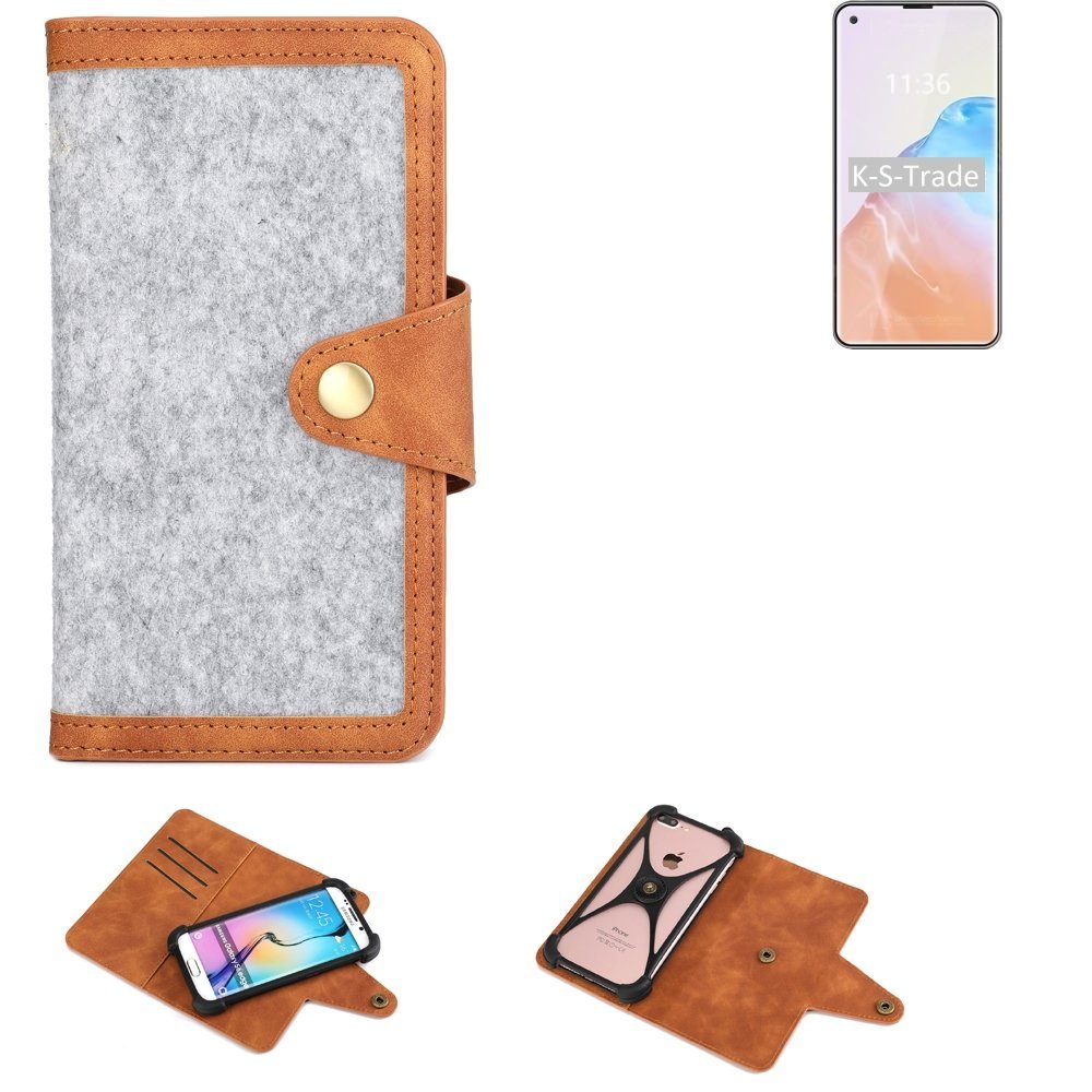 K-S-Trade Handyhülle für Cubot X30, Handyhülle Schutzhülle Filz-Hülle Kunst-Leder hellgrau braun