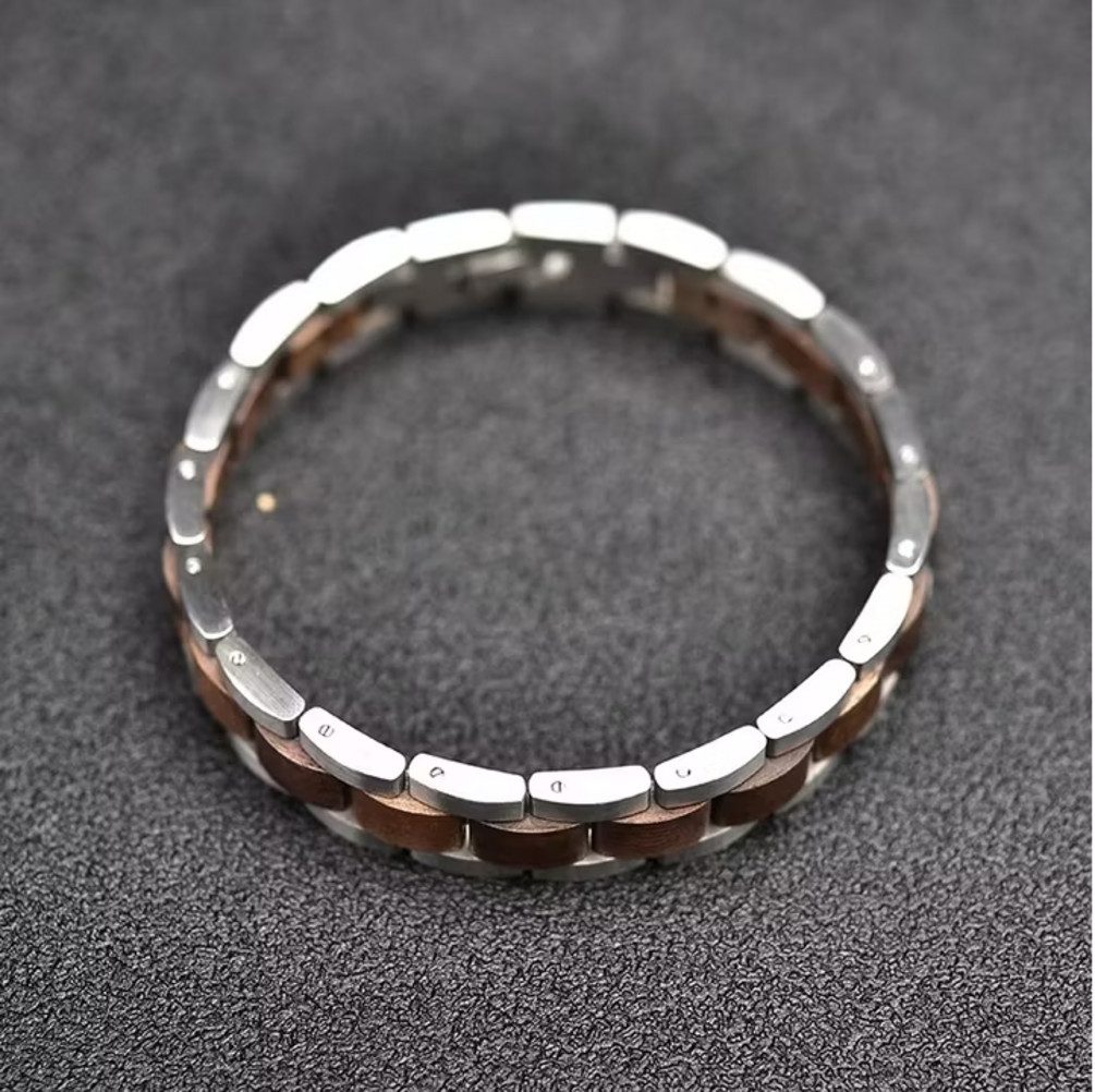 Holztick Bavaria Gliederarmband Nodus, poliertes Edelstahl mit dunklem Walnussholz