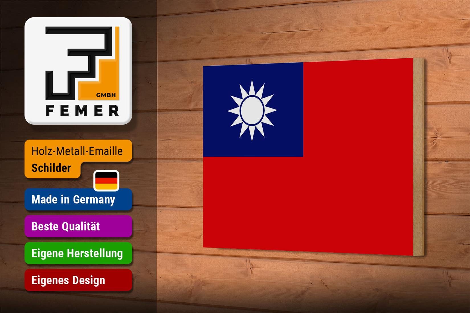 Femer GmbH Holzbild Flagge China 18x12 cm flag of Taiwan, Flaggen (1 St), Glatte Holzfaserplatte (MDF), vorn beschichtet