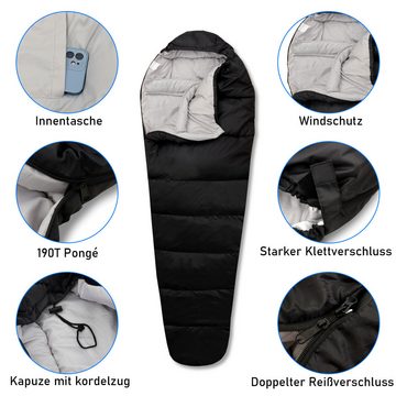 CALIYO Mumienschlafsack Mumienschlafsack – Schlafsack Winter und Sommer, -10°C bis 10°C, Wasserabweisend und Windschutz - Ultraleicht - Outdoor Campen