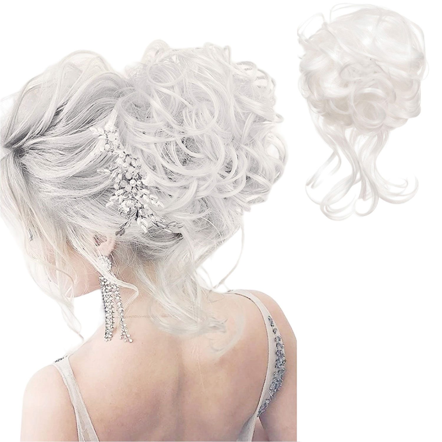 Refttenw Kunsthaar-Extension Dutt Haarteil Mit Gummiband Haarteile für Dünnes Haar, Helles Silbergrau