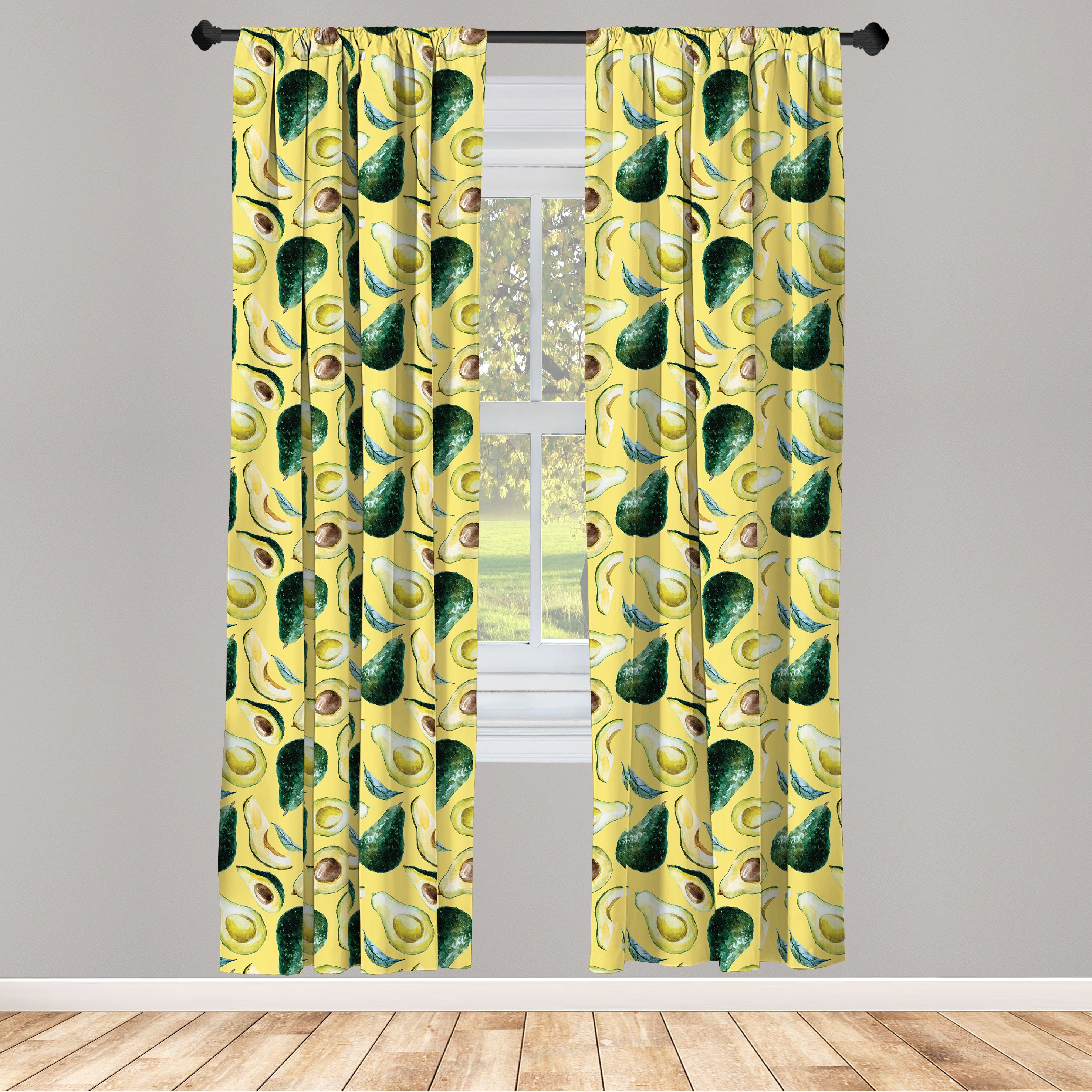 Gardine Vorhang für Wohnzimmer Schlafzimmer Dekor, Abakuhaus, Microfaser, Avocado Aquarell Sommer Lebensmittel