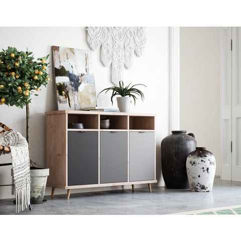 Newroom Sideboard Conni, Sideboard Eiche Hirnholz Grau Modern Vintage Industrial Highboard