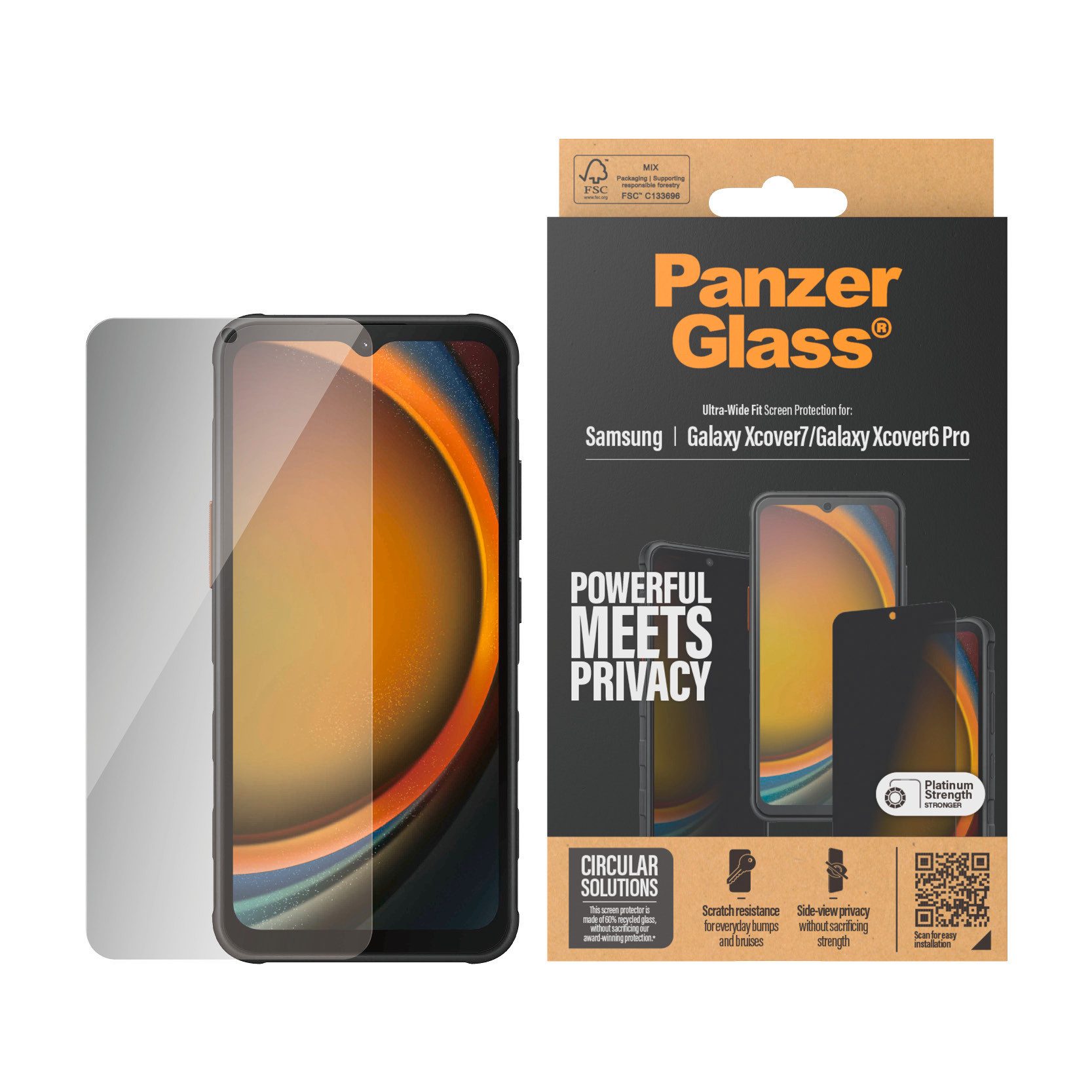 PanzerGlass Displayschutzglas Ultra-Wide Fit Privacy Screen Protector für Samsung Galaxy Xcover6 Pro, Samsung Galaxy Xcover7, Displayschutzfolie, Blickschutz, Bildschirmschutz, kratz- & stoßfest