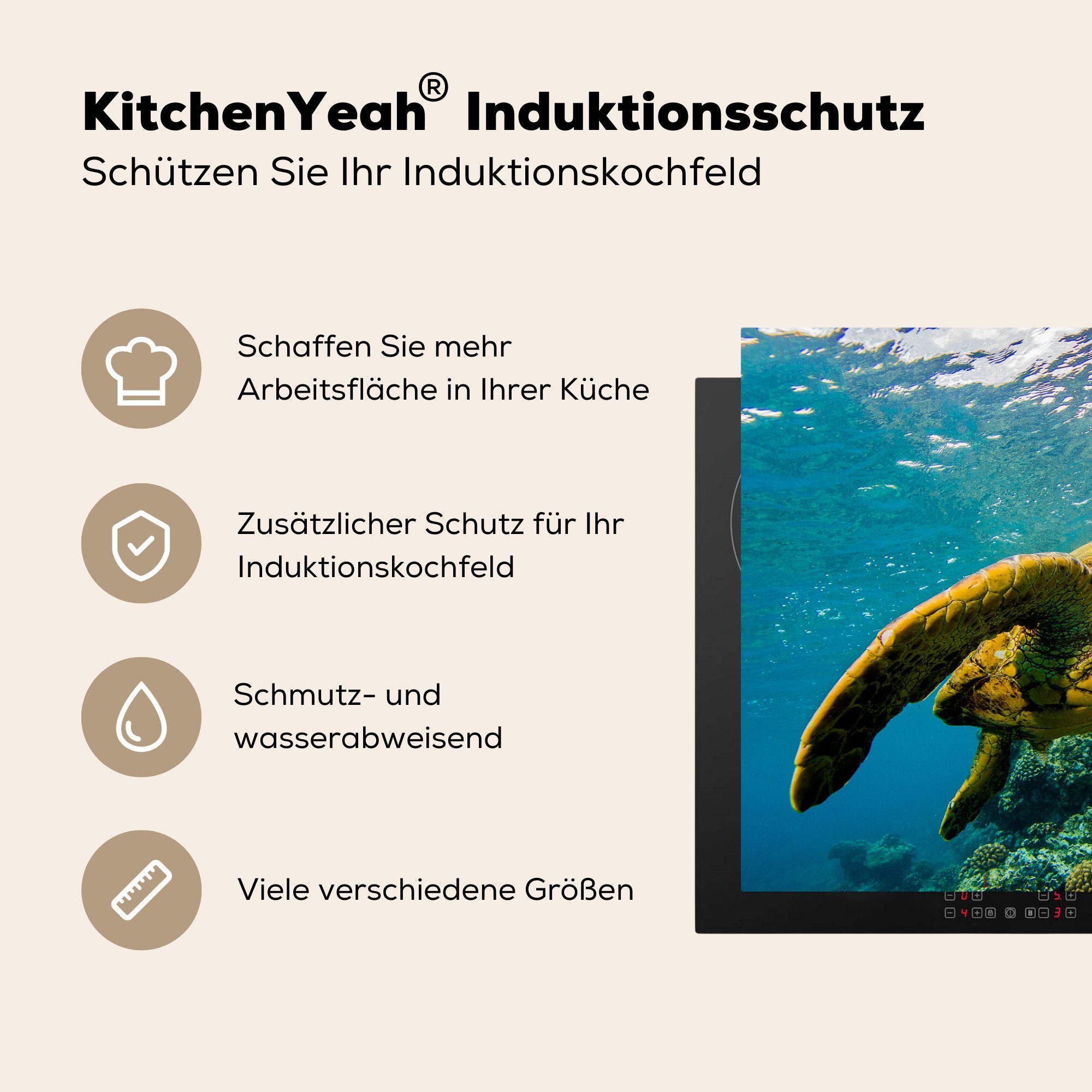 Hawaii, Induktionskochfeld Schutz Vinyl, Meeresschildkröte MuchoWow für küche, Schwimmende Ceranfeldabdeckung die Herdblende-/Abdeckplatte cm, 81x52 tlg), auf (1