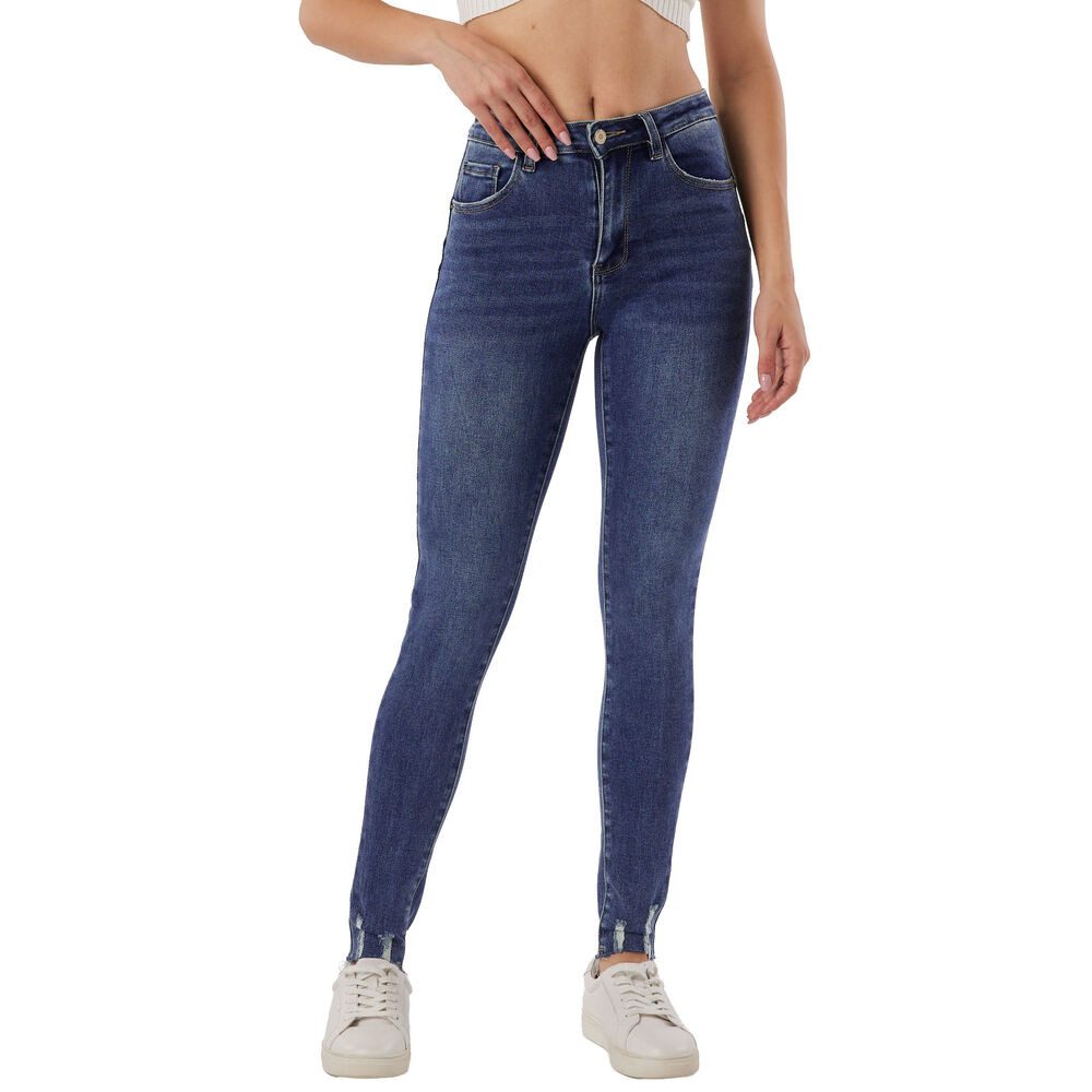 Ital-Design Skinny-fit-Jeans High-Waist Damen Jeans mit modischen Details - Neueste Kollektion (90800233) Destroyed-Look Stretch High Waist Jeans in Blau