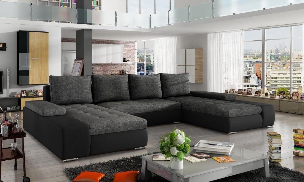 JVmoebel Ecksofa Wohnlandschaft Luxus Sofa Couch Ecksofa Textil, Made in Europe Grau/schwarz