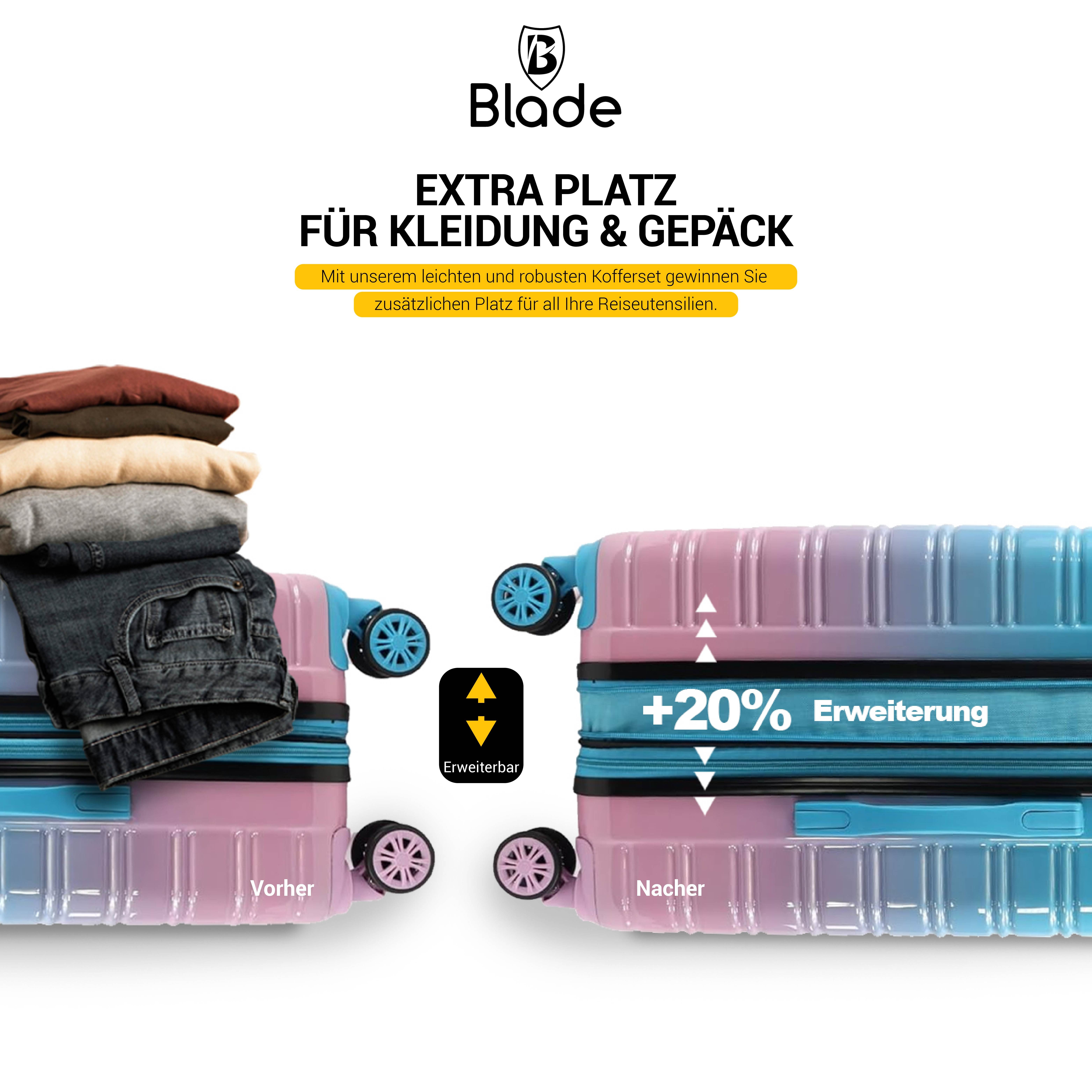 Blade Hartschalen-Trolley Kofferset Erweiterbares Handgepäck Rollkoffer TSA-Schloss ABS+PC SALE – Bild 3 von 5
