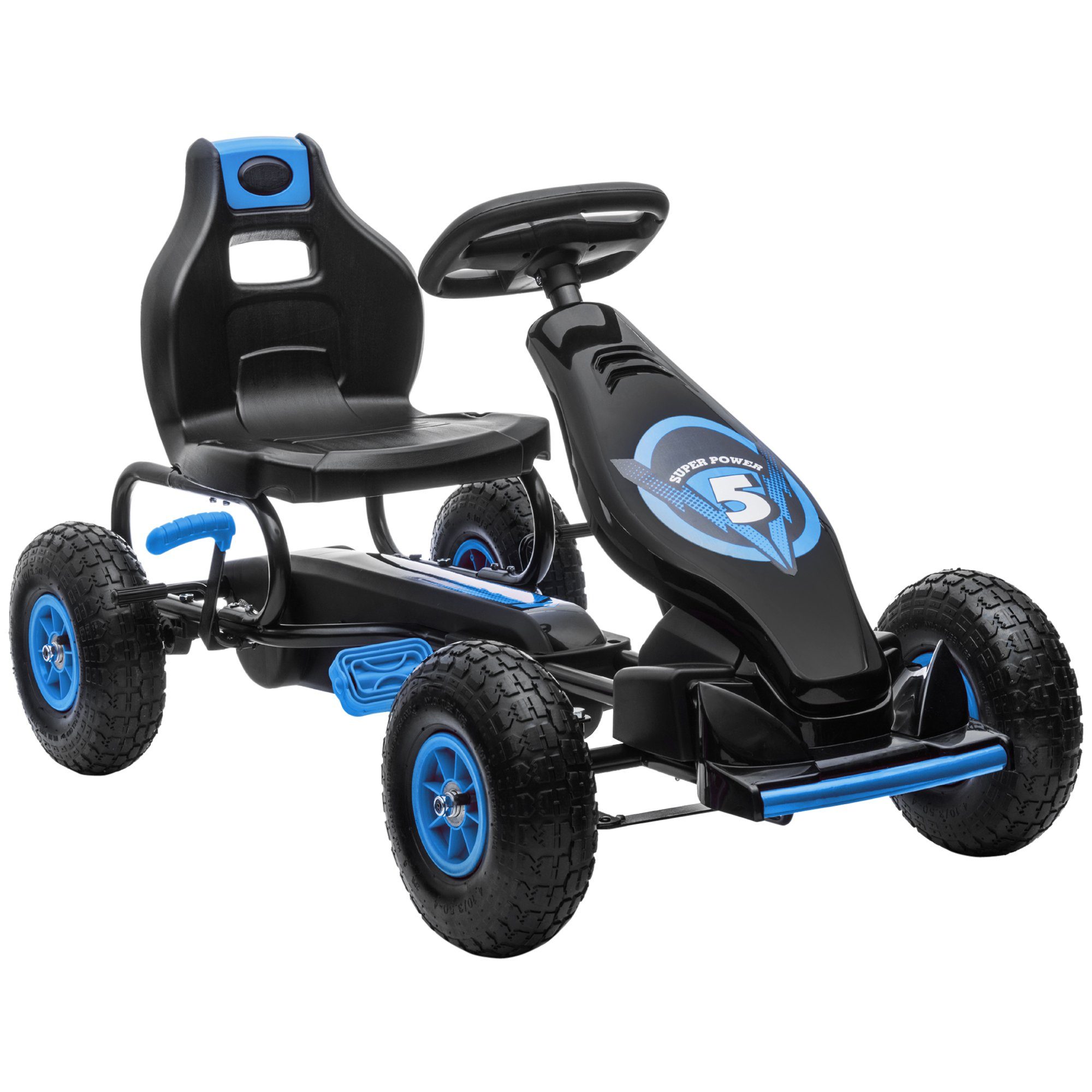 HOMCOM Go-Kart Kinderfahrzeug mit verstellbarem Sitz, Tretfahrzeug, mit Reifen, Pedal, Handbremse, für 5-12 Jahre Kinder, Rosa, Schwarz