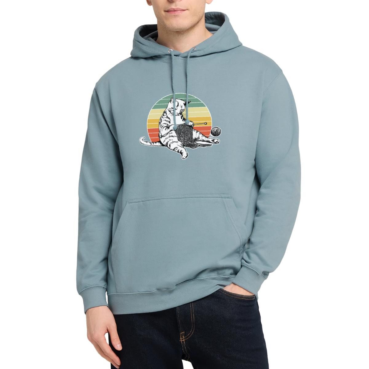 Spreadshirt Hoodie Strickende Katze, Retro Katze Mit Wolle Unisex Hoodie (1-tlg)