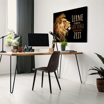 wandmotiv24 Leinwandbild Löwen, Querformat, Löwe, lerne zu warten, Tiere (1 St), Wandbild, Wanddeko, Leinwandbilder in versch. Größen