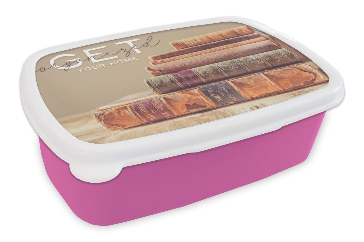 MuchoWow Lunchbox Sprichwörter - 'Organisiere dein Zuhause' - Zitate, Kunststoff, (2-tlg), Brotbox für Erwachsene, Brotdose Kinder, Snackbox, Mädchen, Kunststoff rosa