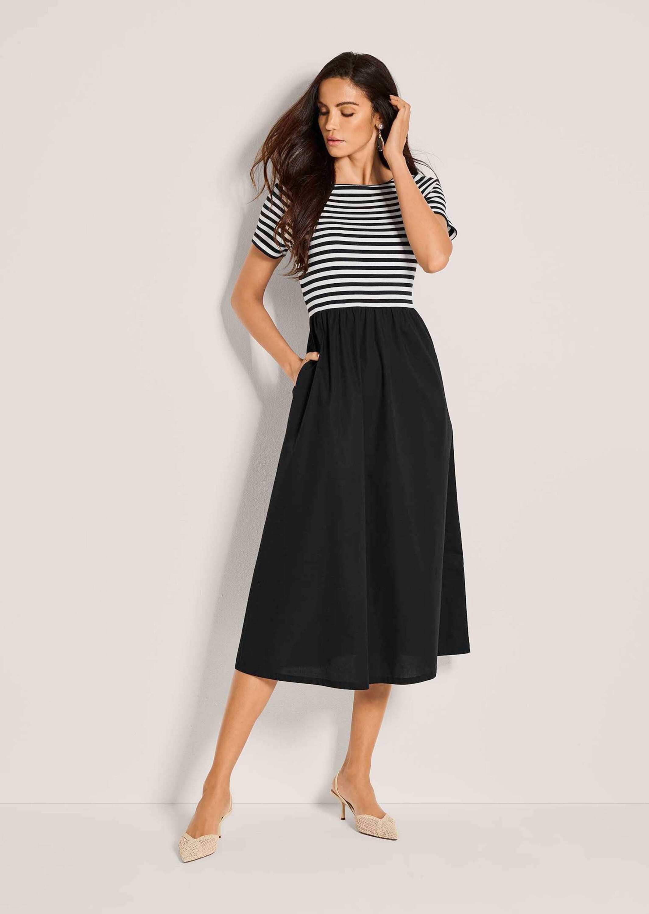 Midikleid Baumwollkleid mit Streifendetails