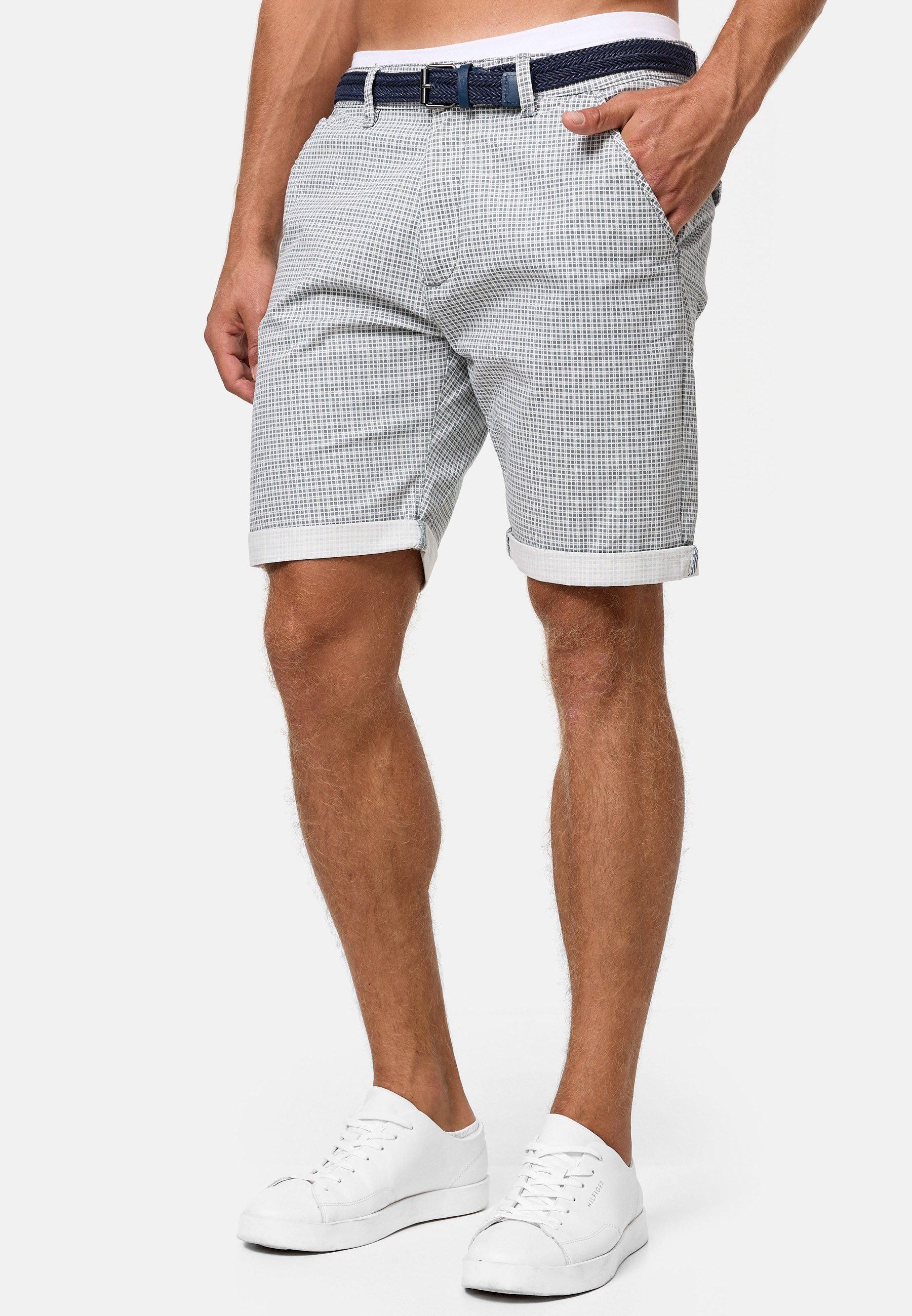 INDICODE Chinoshorts Herren Bourchier Chino Shorts Herrenshorts Chino Shorts mit modernem Karomuster und einem Gürtel – Bild 4 von 5